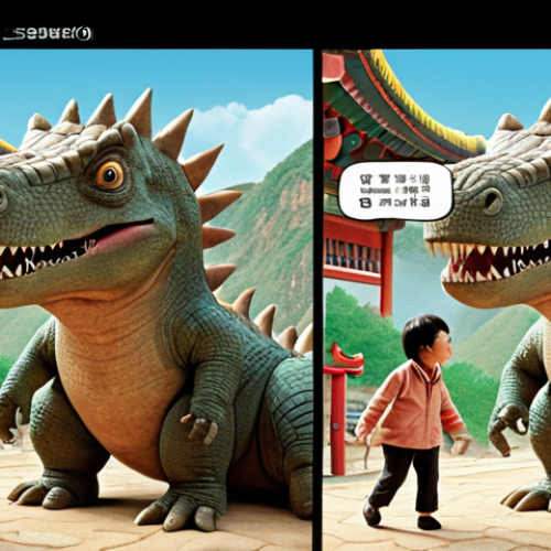 A dynamic visual contrasting two versions of the "Gogo Dino" universe. On one side, elements subtly hint at its Korean origin: Gogo Dino characters interacting with elements of traditional Korean aesthetics (e.g., background patterns, implied social cues, faint Hangul script in the air). On the other side, the same characters are depicted within a universally recognizable, simplified setting, with English text or generic global symbols. A central visual element, like a magnifying glass or a split screen effect, highlights the subtle but significant differences in cultural context, humor adaptation, and character naming, emphasizing the intricate process of localization.