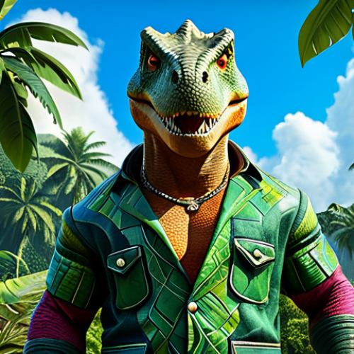 Rex the Leader**

"A professional illustration of Rex, the confident and brave Jojo Dino leader, fully clothed in appropriate, stylized dinosaur attire, standing heroically in a lush, vibrant prehistoric jungle with clear skies, safe for work, perfect anatomy, correct proportions, family-friendly, high-quality rendering, dynamic pose."

**