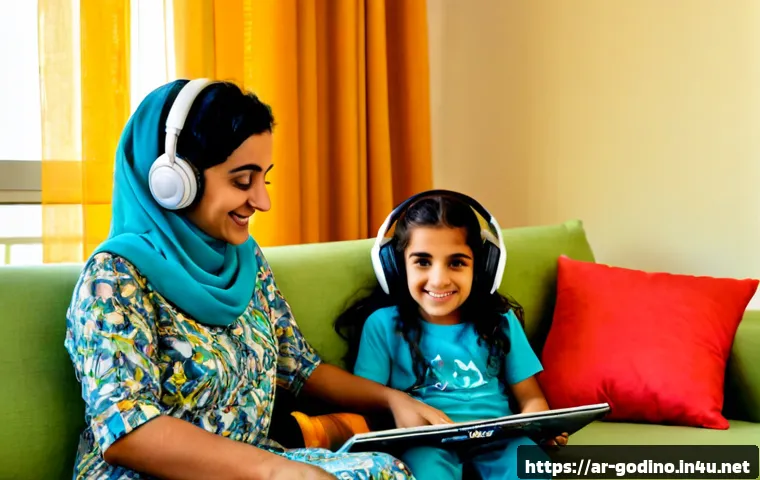 고고다이노 OST 앨범 리뷰 - Photorealistic family-friendly music review scene in a modern Arab living room, colorful generic din...